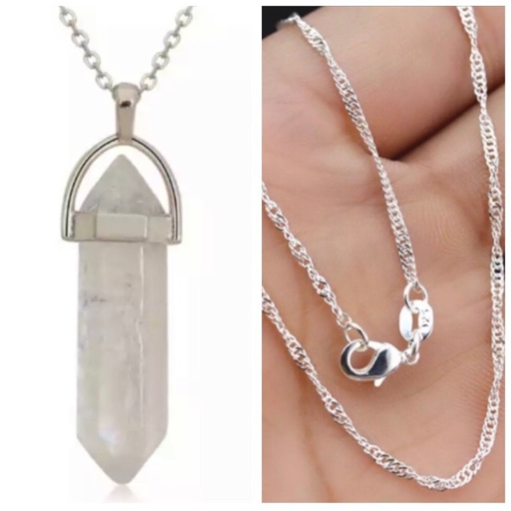 White Jade Hexagonal Chakra Pendant Necklace